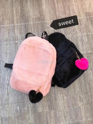 Japanese Sweet Loving Heart Plush Backpack Pink Soft Girl Cute Pendant Backpack Versatile Women's Bag