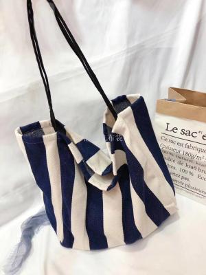 Vertical Stripes Open Canvas Bag Portable Shopping Bag Japanese Canvas Environmental Protection Cloth Bag Versatile Vertical Stripes