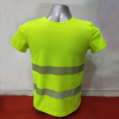 Round collar reflective garment breathable sweat absorbent quick-drying T-shirt highlights reflective strip vest