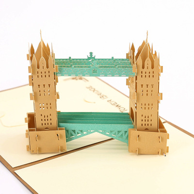 3D立体贺卡手工纸雕感恩卡复古泰唔士桥立体创意建筑纸雕镂空贺卡
