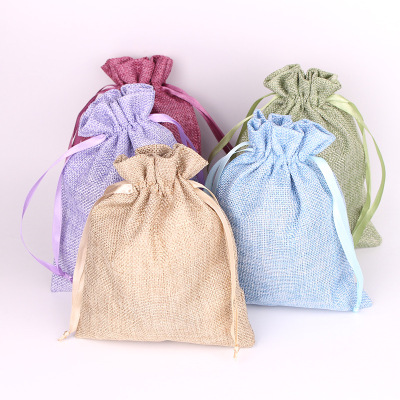 Customized Ribbon Imitation Linen Drawstring Drawstring Pocket Gift Jewelry Small Cloth Bag Linen Pouch Wholesale