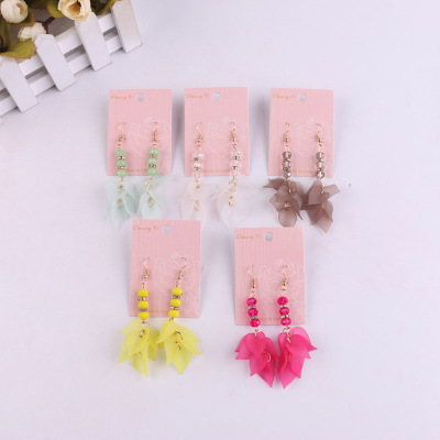 Super fairy temperament flower earrings clip frosted petals long versatile eardrop