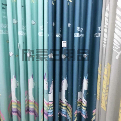 Rainbow Korean digital print eco - friendly fabric children 's room cartoon bedroom curtains the floor unicorn