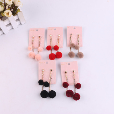 Sen female department is small and fresh and lovely multilayer tassel MAO MAO ball multicolor drop earring