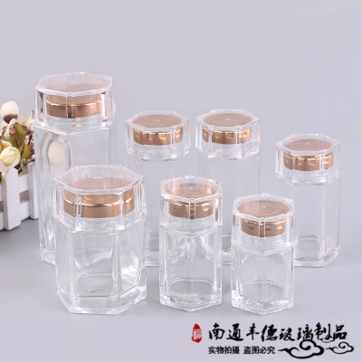 High - grade thickened transparent hexagonal bird 's nest glass jar jam honey jar acrylic cover gift bottle