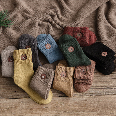 18 autumn and winter new thickened warm pull wool loop woollen socks ladies bear embroidery in the tube pile socks 
