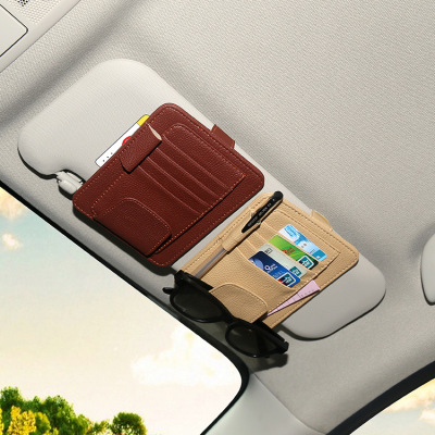 On-board note clip eye clip multi-functional pickup clip sunshade board clip card bag PU leather