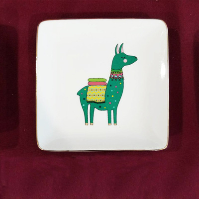 Custom trade Nordic fashion alpaca jewelry receiving plate ceramic animal jewelry plate ring 
