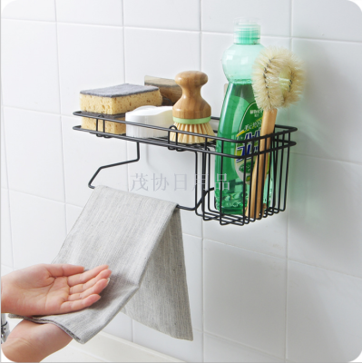 Kitchen Wrought Iron Hanging Basket, Storage Rack Draining Rack Sponge Dishcloth Rag Rack Multi-Purpose Storage Rack Hair Dryer Rack