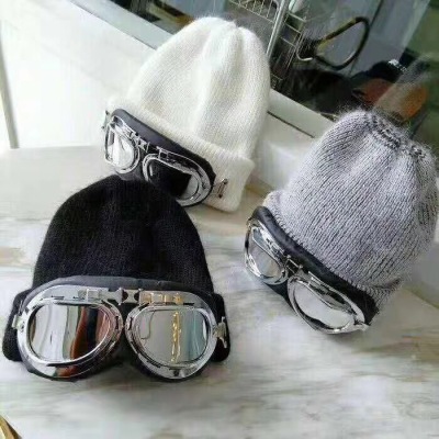 Fashionable men and women wool hat women glasses decoration thickened warm knitting rabbit hair hat