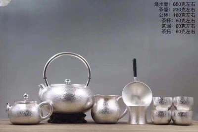 Silver pot kungfu tea set silver bubble teapot filter teapot 999 pure silver pot teacup household kettle
