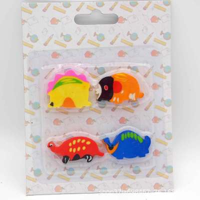 4 lovely dinosaur rubber sets for children stationery rubber manufacturers