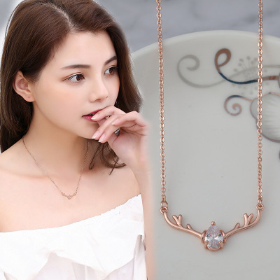 Christmas Necklace Best-Seller on Douyin Antlers Necklace Korean Fashion Simple Jewelry Elk Female Clavicle Chain Direct Sales