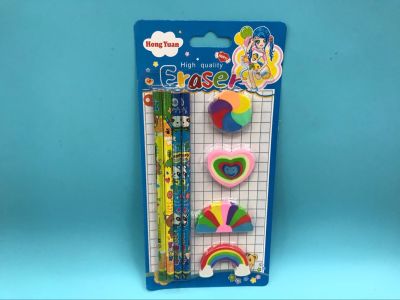 Four pencils four rubber Stationery Set School Supplies Children's stationery