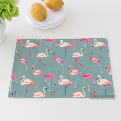 Ins flamingo meal mat thickened cotton and linen cloth art western meal heat insulation mat anti-ironing tableware mat cup mat pot mat mat
