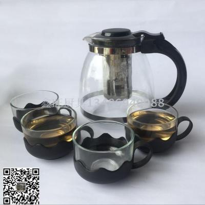 High temperature resistant glass tea set high-end coffee pot portable 5 sets with color box
