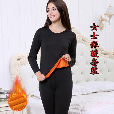 Manufacturers of cashmere thickening  winter fashion women's milk silk round collar large size thermal underwear set