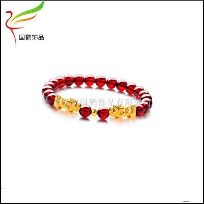 Natural onyx garnet golden PI xiu bracelet