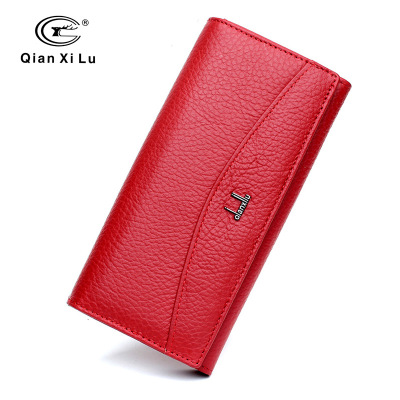 Women's real leather wallet Women's baotou layer long leather wallet classic handbag Chinese red bag wallet