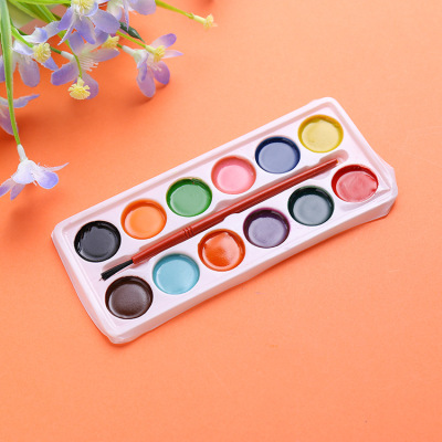 Factory Direct Sales 12-Color Semi-Dry Watercolor Children Can Directly Use Brush to Hand Paint Washable