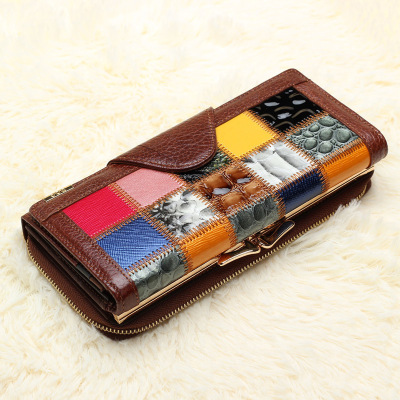 Foreign trade leather hand bag female cowhide long wallet mobile phone wallet creative leather iron frame wallet