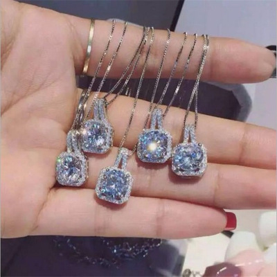 Birthday Gift Short Square Zircon Full Diamond Pendant Female Korean Elegant Necklace Female Ornament Clavicle Necklace