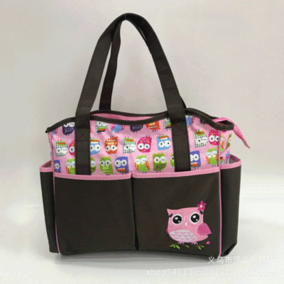 [factory direct sales] multi-functional waterproof huayao cartoon owl embroidered multi-pocket large mother bag