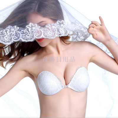 Lace jacquard invisible bra silicone breast stick seamless underwear strapless bra gathered breathable silicone bra