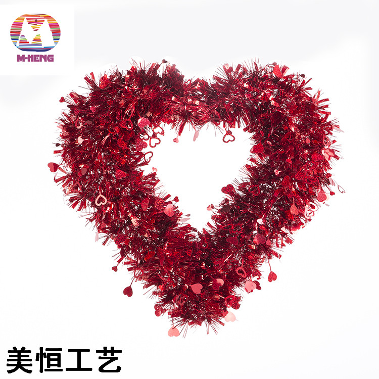 厂家直销圣诞爱心环圣诞彩条毛条圣诞装饰圣诞节日装饰
