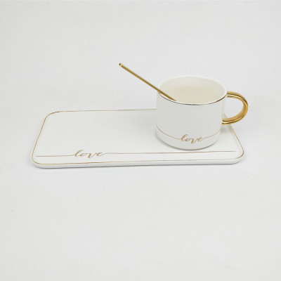 Ceramic coffee cup saucer Scandinavian elegant style war horse gold long plate cup saucer spoon gift