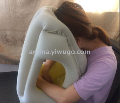 PVC inflatable stomach pillow, flocking neck pillow, u-shaped pillow, portable travel inflatable pillow