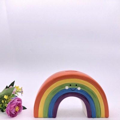 陶瓷工艺品彩虹储蓄罐家居摆件创意礼品3D立体彩虹存钱罐外贸出口