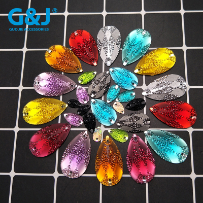 Imitation Taiwan resin flat bottom diamond hand sewing drip pear-shaped double hole mold hole clothing accessories 