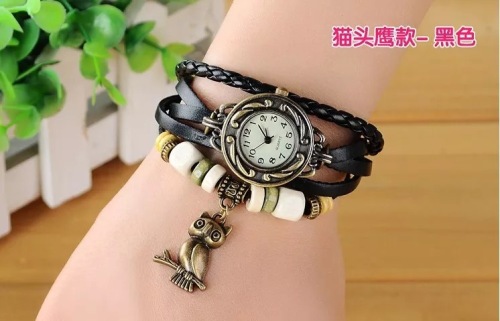 Bracelet Watch Retro Winding Leather Watch Strap Female Student Korean Simple Fashion Couple‘s Watch Owl