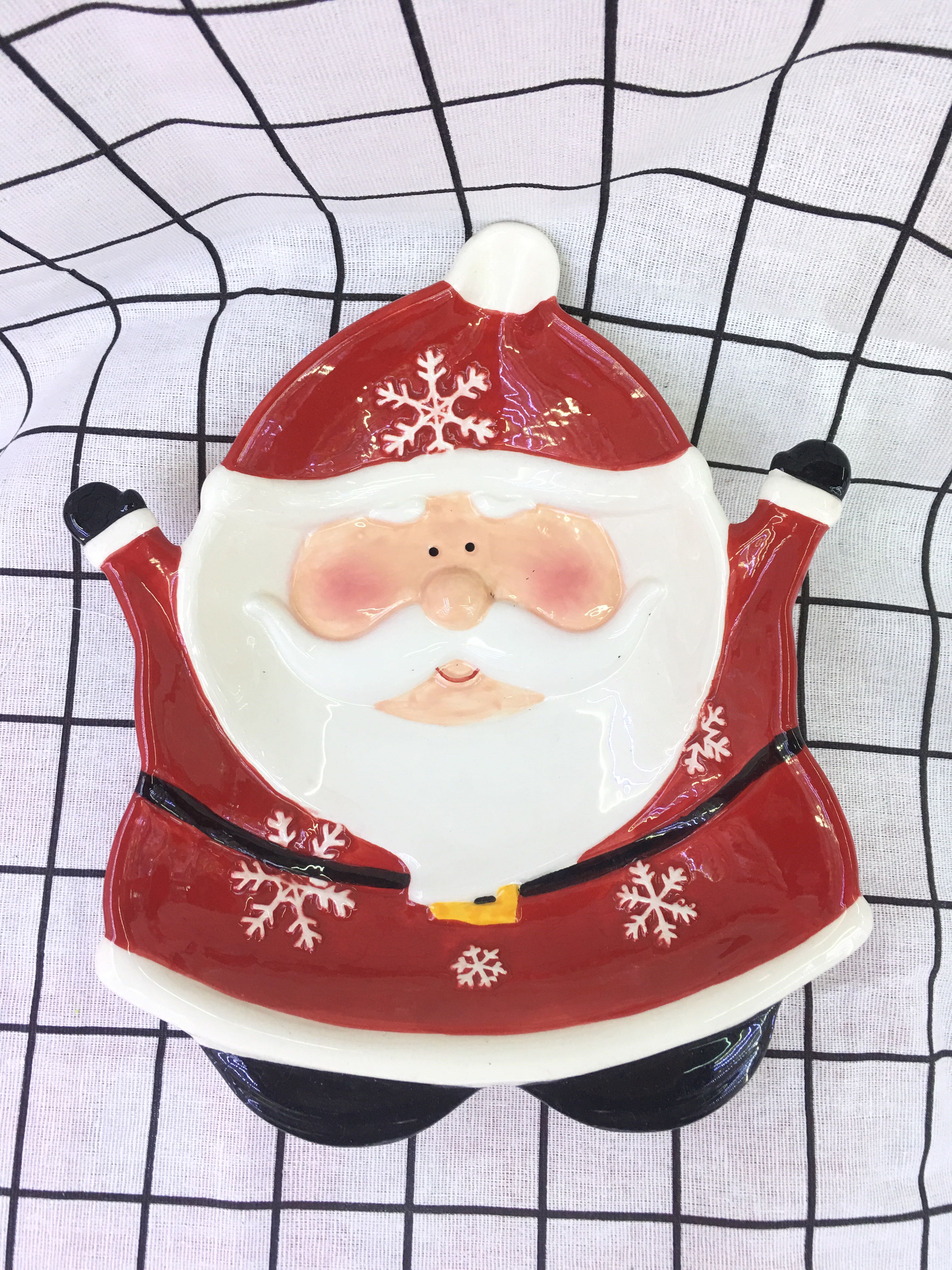 陶瓷圣诞老公盘子、水果盘、手工制作