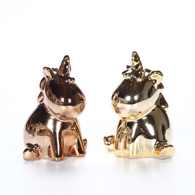 Manufacturers wholesale gaosheng ceramic crafts INS wind Nordic luxury plating golden unicorns