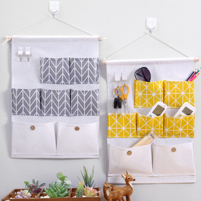 Simple cotton and linen seven bag hanging bag bathroom waterproof storage bag bedroom wall hanging bag
