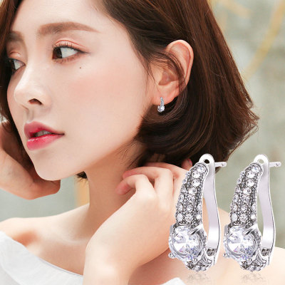 Silver 925 allergy resistant friendly ear buckle joker sparkle small earring Japan and South Korea web celebrity earring