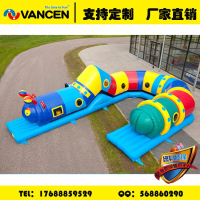 New indoor children's playground equipment inflatable caterpillar channel built-in adventure obstacle inflatable custom