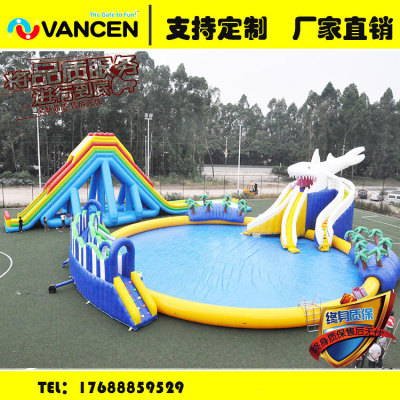 PVC outdoor shark inflatable swimming pool slide portfolio manufacturers direct children mobile large water park