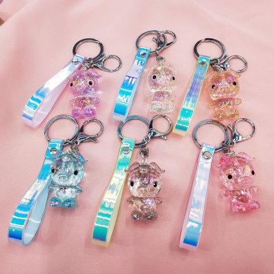 Cartoon crystal pig key accessories resin process key accessories quality male bag key chain hanging ornaments