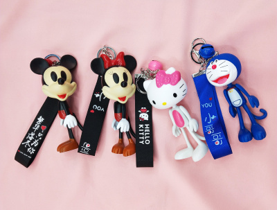 Cartoon long-legged Mickey Mouse hello Kitty little jingle key chain pendant quality men's bag jewelry pendant