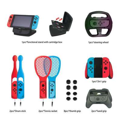 Switch family game sports 19 in 1 set NS too drumstick tennis racket grip grip stick cap card case