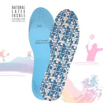 Blue latex cotton breathable insole athlete pattern comfortable insole can be cut spring summer leisure massage insole