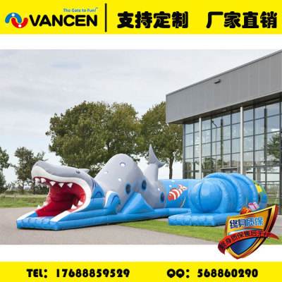 2018 customized export PVC outdoor inflatable channel barrier crossing combination children's inflatable naughty castle 