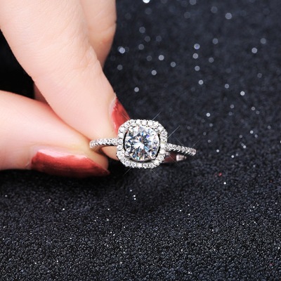 S925 pure silver day Korea simple temperament creative opening square zircon diamond ring for marriage simulation naked female ring