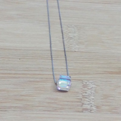 The 925 sterling silver sugar necklace lady color gradient small square collarbone chain can adjust fashion reasonably