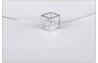 Zircon love rubik's cube set with 925 sterling silver necklace accessories women's fashion short collar bone chain pendant from Japan and Korea