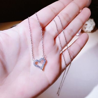 Hollow out love diamond set necklace s925 sterling silver clavicle chain heart set chain temperament silver chain