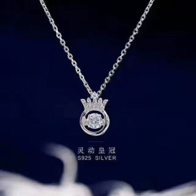 Sterling silver crown necklace beating heart clavicle chain heartbeat pendant women's crystal simple short silver jewelry